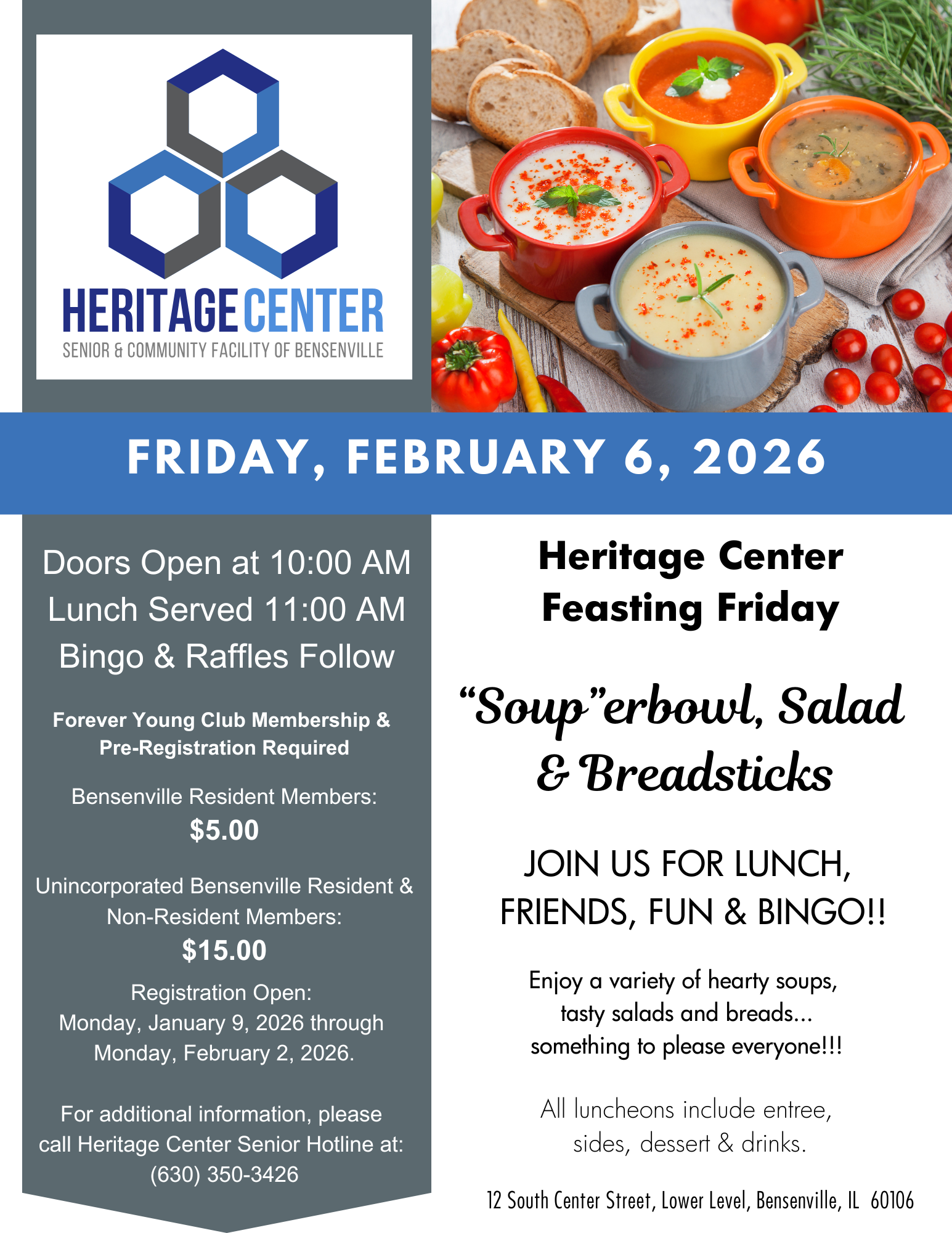 Feasting Friday February 2026 Senior Luncheon Flyer